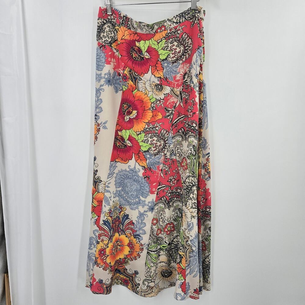 Chicos Women Boho Coastal Dopamine Patchwork Paisley Floral Maxi Skirt M (1)